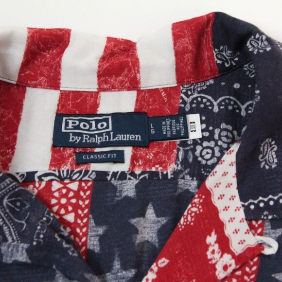NWT Polo Ralph Lauren Classic Fit Patchwork USA FLAG Bandana Camp Shirt, Large - Picture 4 of 9